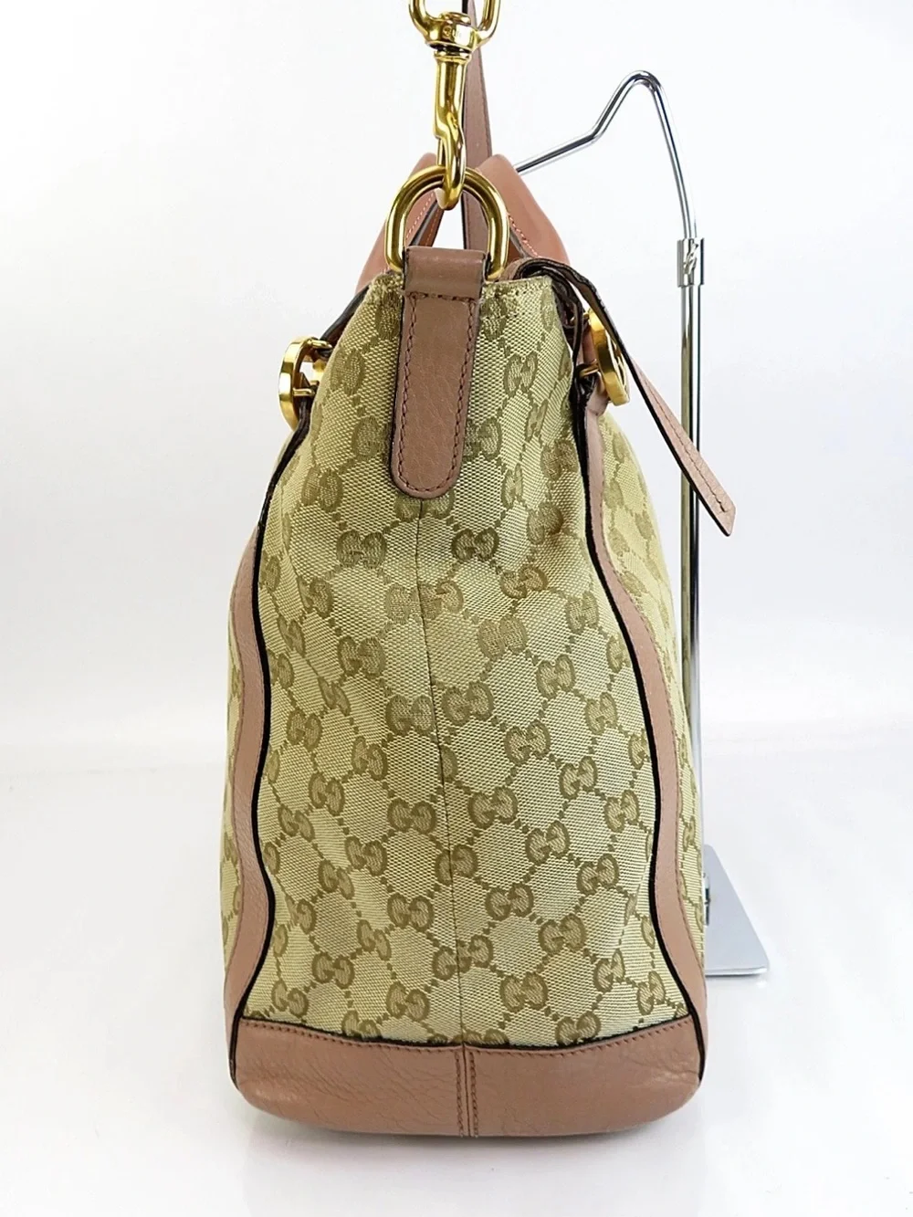 Gucci Beige GG Canvas Tote with Brown Leather Accents